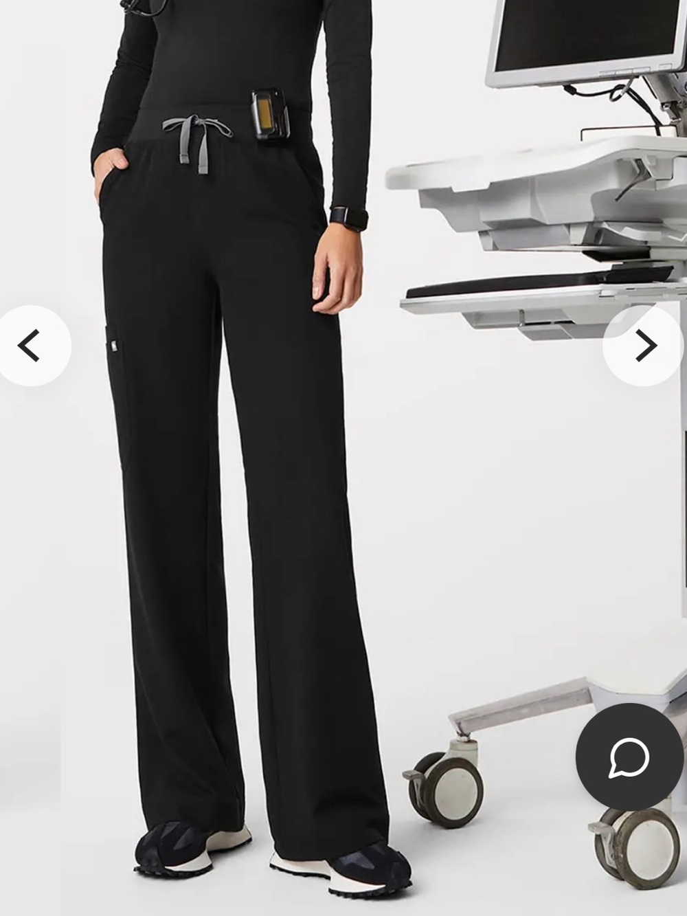 Figs Black Wide-Leg Scrub Pants with Contrast Drawstring